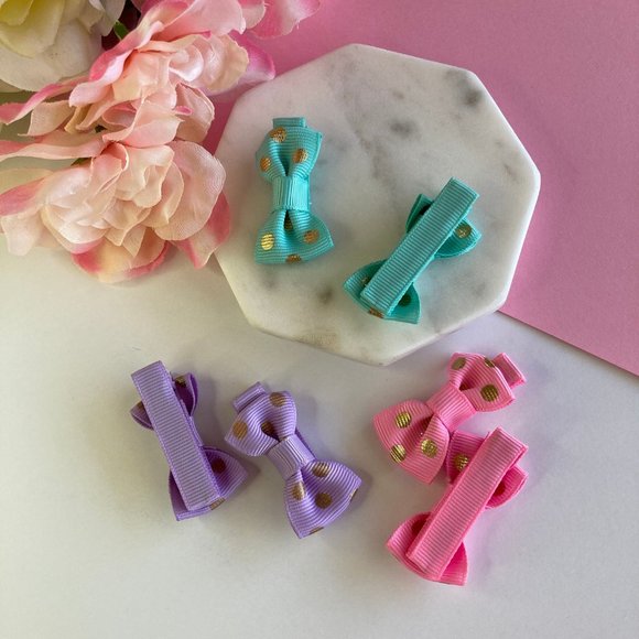 Set 6 Pcs Baby Mini Bows 3 Pairs Hair Clips for Girls and Baby New - Picture 5 of 7
